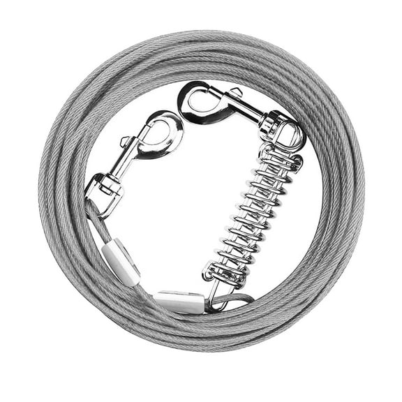 Moclever 29.5FT Dog Tie Out Cable Long Dog Leash Chew Proof Lead Dog Chain with Durable Spring 360° Rotatable Clips PVC Case for Outside Yard Camping, Grey