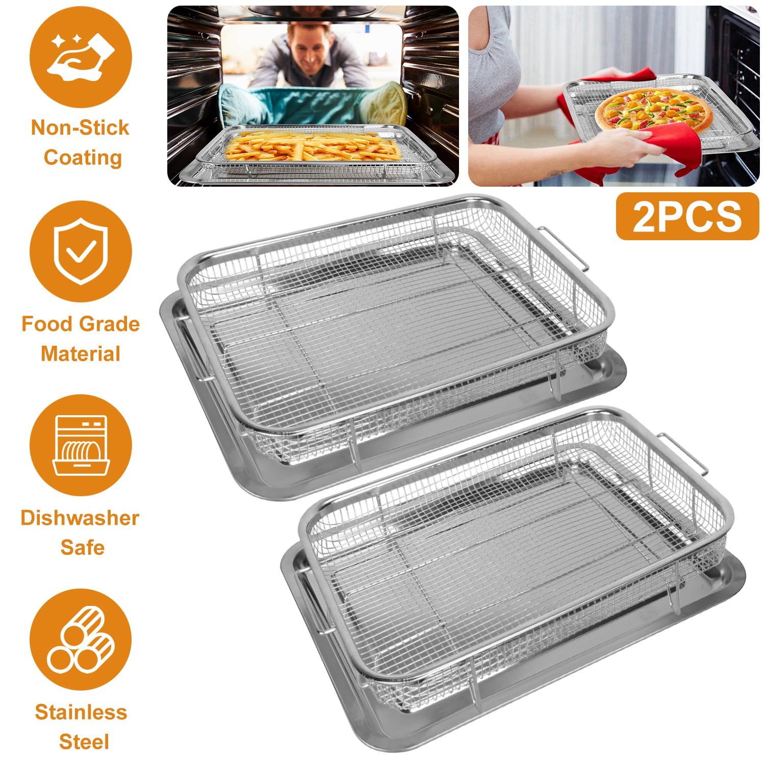 Moclever 2Pcs Air Fryer Basket Tray Stainless Steel Rustproof NonStick
