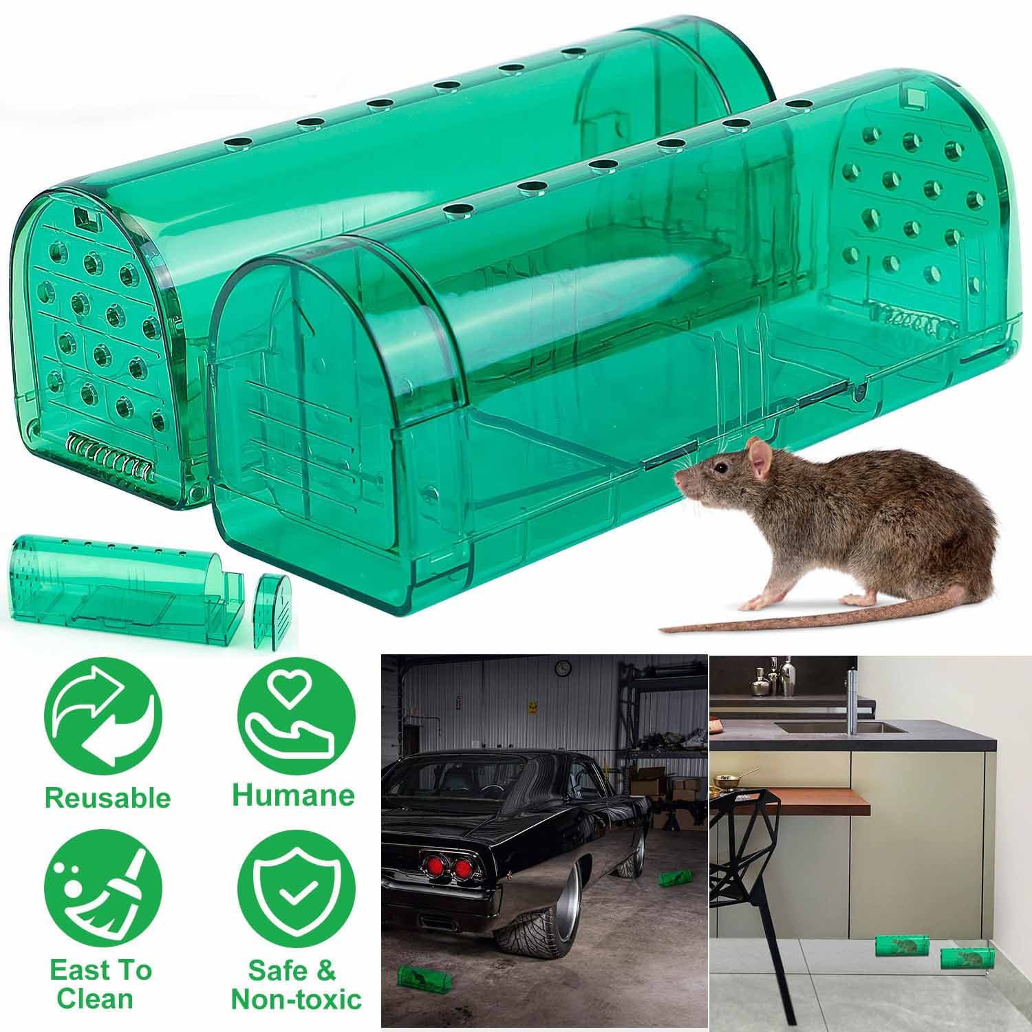 iMountek 2 Pack Humane Mouse Trap, Catch and Release Mice Trap No