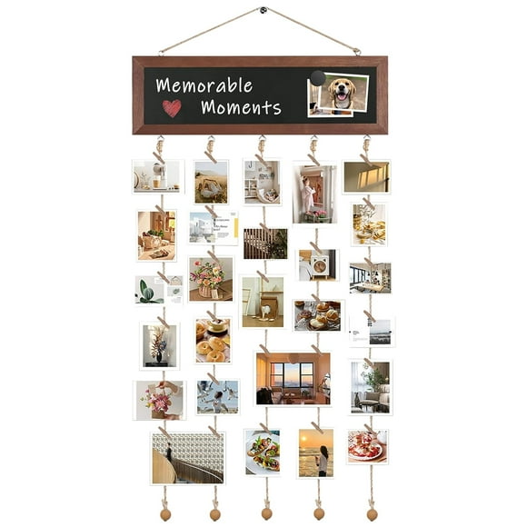iMounTEK 2Pcs Picture Frames Collage Wall Decor, Wooden Family Photo Frame, Hanging Photo Display Chalk Board with 60 Clips, for Dorm Room, Party, Wedding, Halloween, or Christmas Decoration