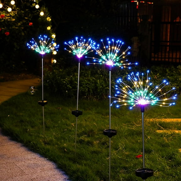 TeqHome 2Pcs Solar Powered Starburst Lights, Beautiful Firework IP65 Waterproof Lamp for Garden Path Decor, Colorful