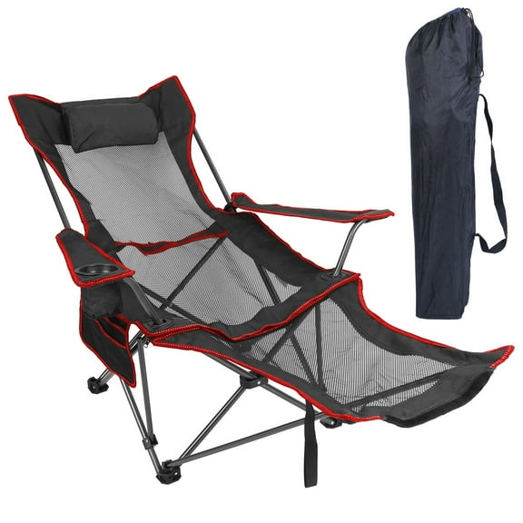 iMounTEK 2in-1 Camping Chair Heavy Duty Adjustable Folding Chairs 330lbs with Detachable Footrset for Camping Hiking Gardening Travel Beach Picnic, Black