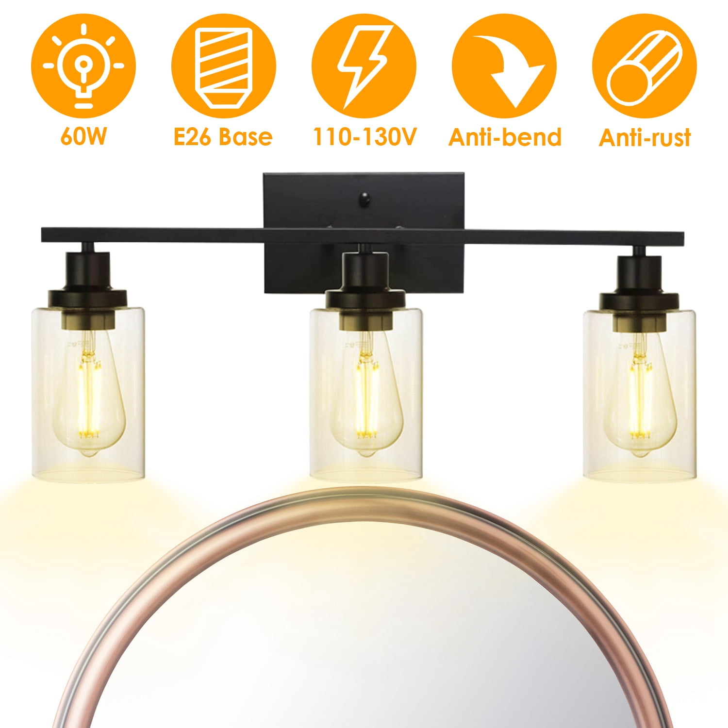 Moclever 3 Light Wall Sconce Lighting with Clear Glass Shade Bathroom Vanity Lamp Fixture Modern Mounted Light for Porch Mirror Living Room Bedroom Hallway