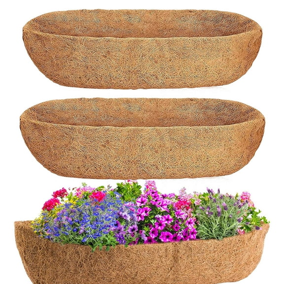 iMounTEK 3-Pack Coco Liners for Planters 24 Inch, Garden Plants Wall Basket Planter Liner Insert Trough Planter