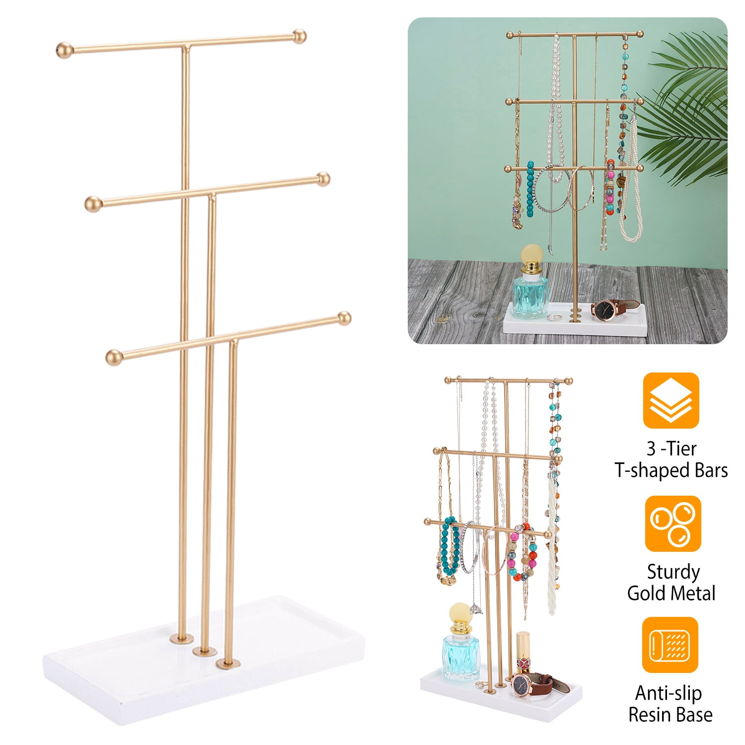 iMounTEK 3 Tier Jewelry Display Stand, Jewelry Rack Metal Tabletop