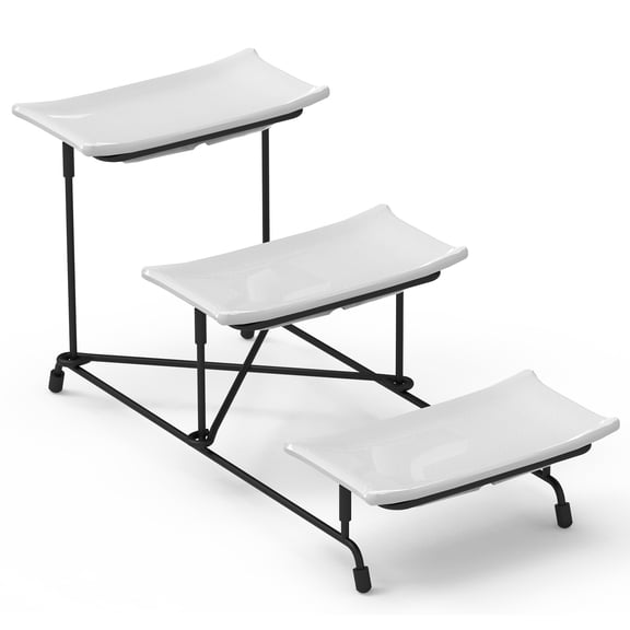 iMounTEK 3-Tier Rectangle Plate Set with Metal Stand for Party with Black Metal Display Stand for Fruit, Dessert