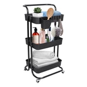 iMounTEK 3 Tier Rolling Utility Cart with Handle, Multi-Functional Storage Trolley for Office, Living Room, Kitchen, Movable Storage Organizer with Wheels, Black