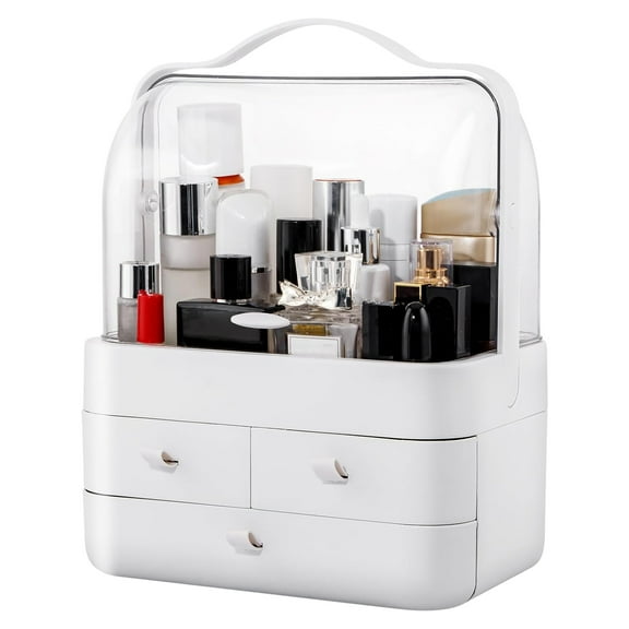 iMounTEK 3 Tiers Makeup Organizer and Storage for Vanity with Lid and Drawers Countertop Waterproof and Dustproof Portable Skincare Organizer