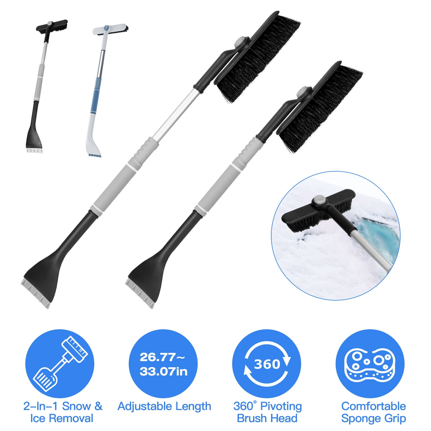 iMounTEK 33" Extendable Aluminum Snow Brush with Ice Scrapers for Car