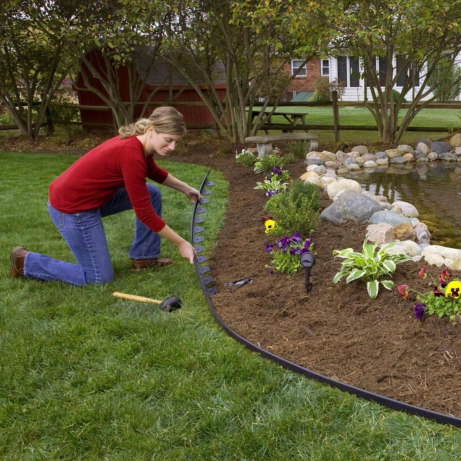 Landscape Edging 33FT Kit - 2 Inch Tall No-Dig Garden Border With Spikes,  Black Plastic Lawn Edging Lawn Border Edging, image size:1500x1500
