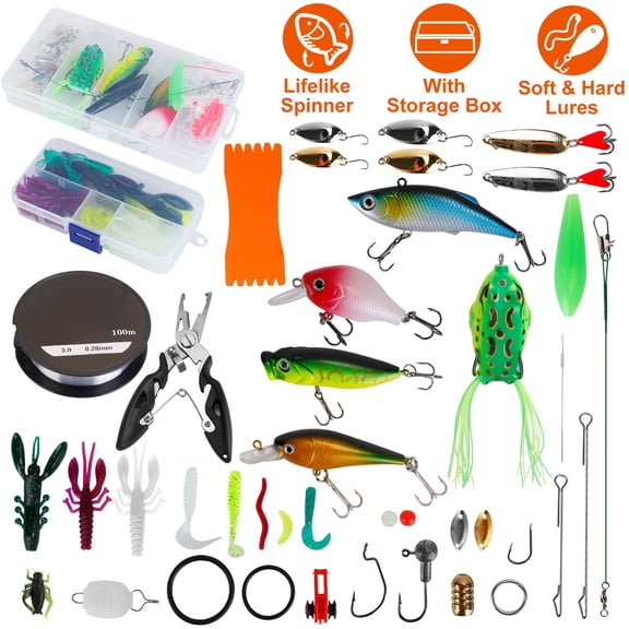 TeqHome 383Pcs Fishing Lure Kit Soft Baits Set Multi-Function Fishing Gear Layer