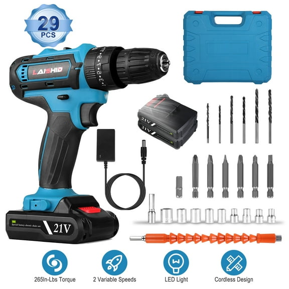 iMounTEK 38Pcs Electric Cordless Drill Set High-Performance Cordless Drill Driver with 2 Variable Speeds, 25+3 Position Clutch, and 21V Batteries for Home Car Repair Handmade