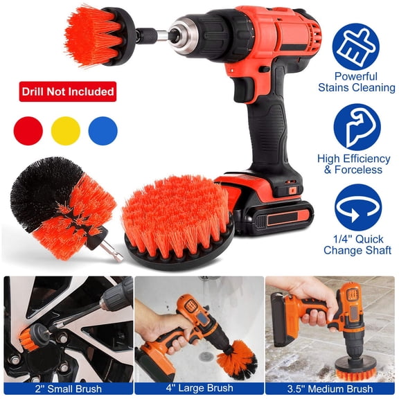 Moclever 3Pcs Drill Brush Attachments Set, Power Scrubber Drill Brush Kit for Grout, Tiles, Sinks, Bathtub, Bathroom, Shower, Kitchen-Red