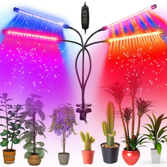 iMounTEK 4-Head Flexible LED Clamp Grow Light 80W Selectable Spectrum, 3/6/12H Timer, 10 Dimmable Brightness Plant Grow Lamp