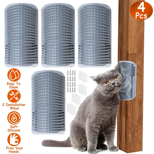 Moclever 4 Pack Cat Self Groomer Soft Silicone Wall Corner Scratcher for Kitten Long Short Fur Gray Walmart Business Supplies