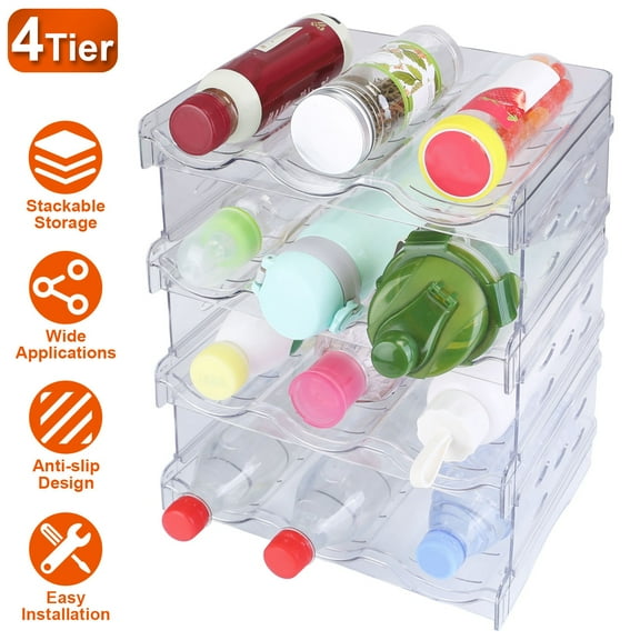 Moclever 4 Tier Bottle Storage Holder 12 Bottles Transparent Stackable Bottle Organizer Standing Drink Holder Shelf for Kitchen Fridge Cabinet Pantry