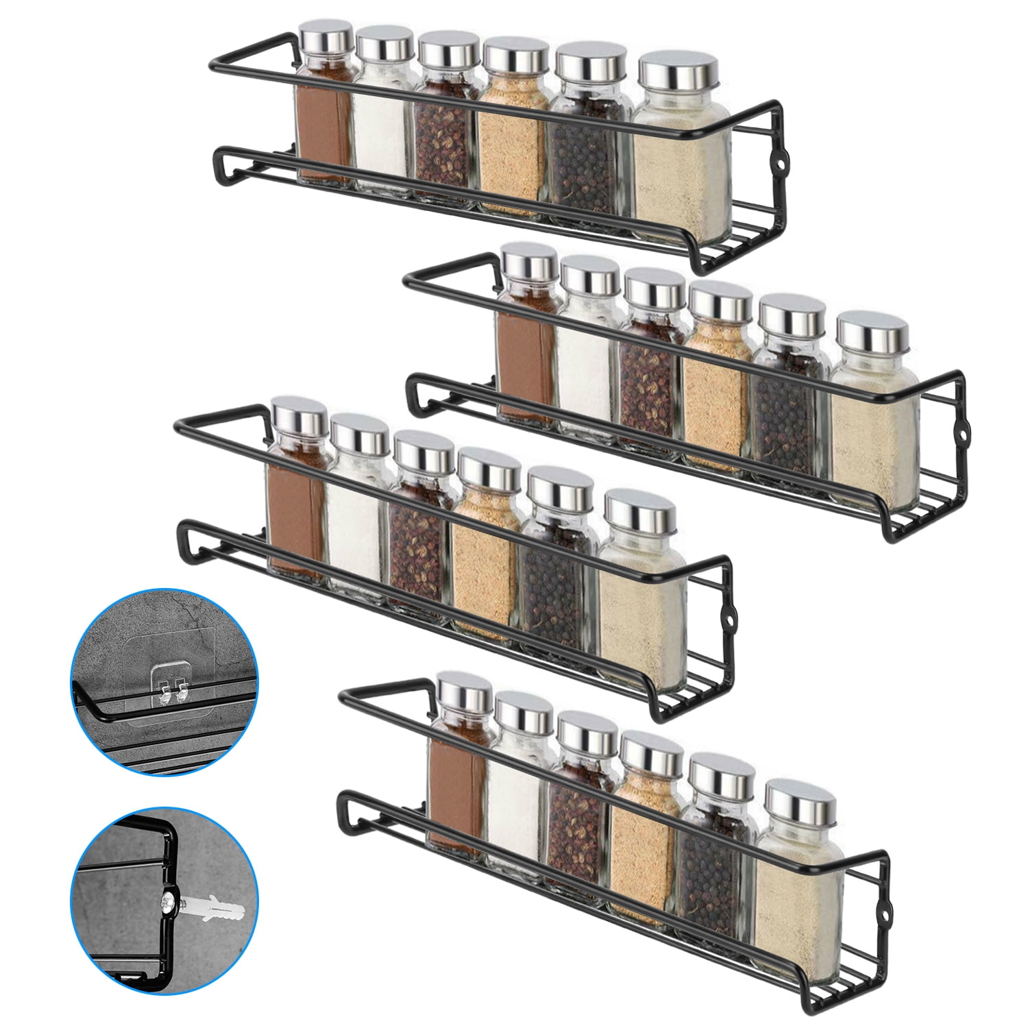 TeqHome 4 Tier Spice Rack Organizer Wall Mount Hanging Spice Shelf ...