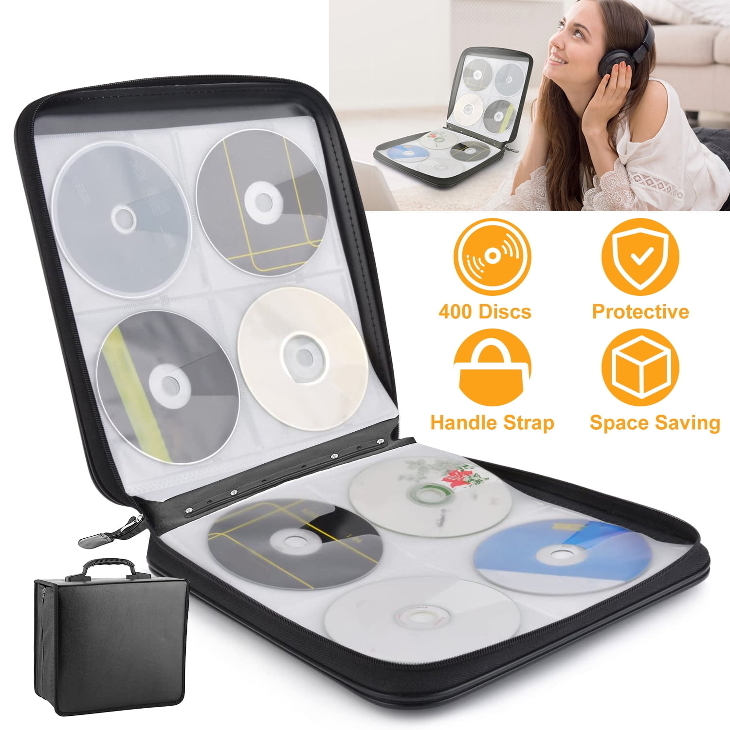 iMounTEK 400 Discs CD Case CD DVD Storage Binder Sleeves Bag Portable Media  Disk Wallet Album with Carrying Handle