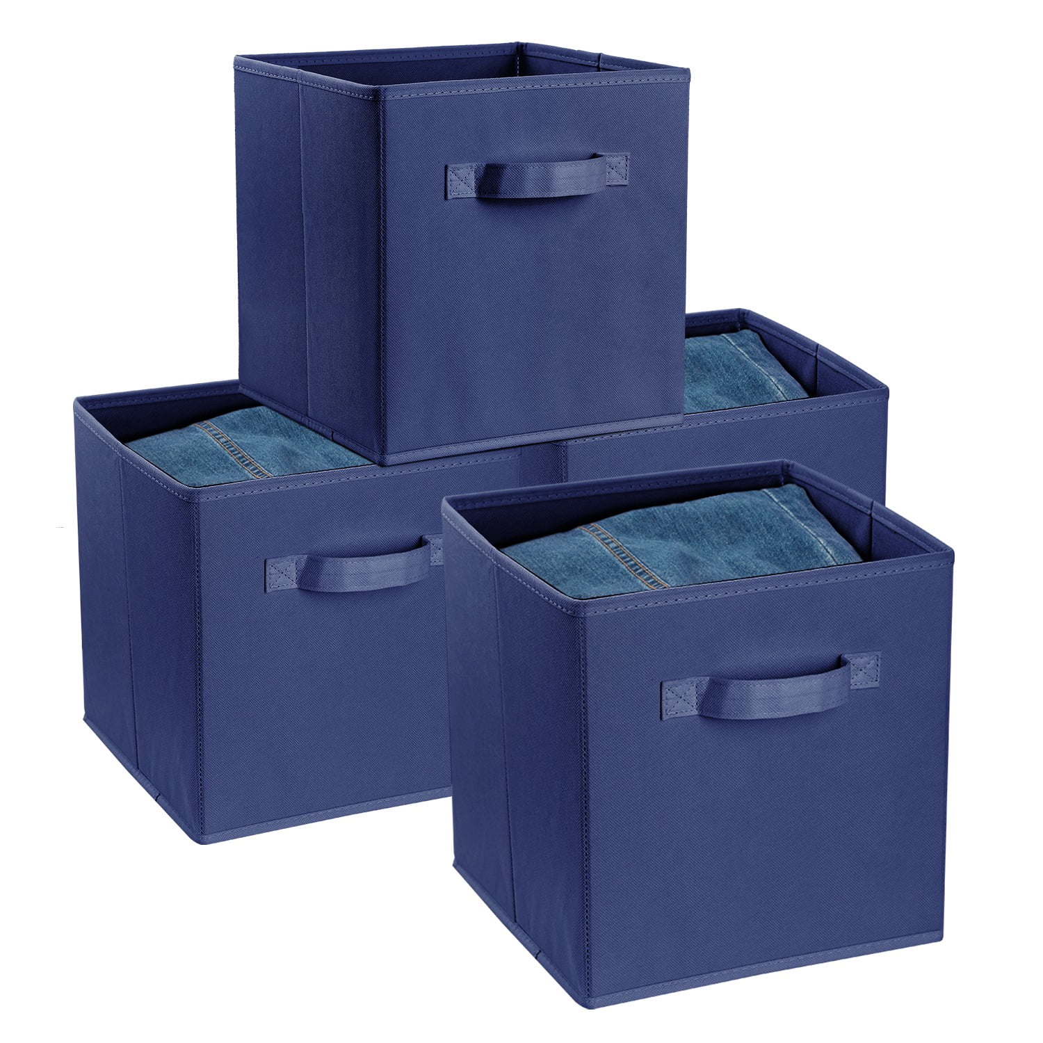 PATIKIL 4-Pack Fabric Collapsible Storage Bins With Lids - 10.2x7.5x6.3 Inch Foldable Organizer Boxes, Brown