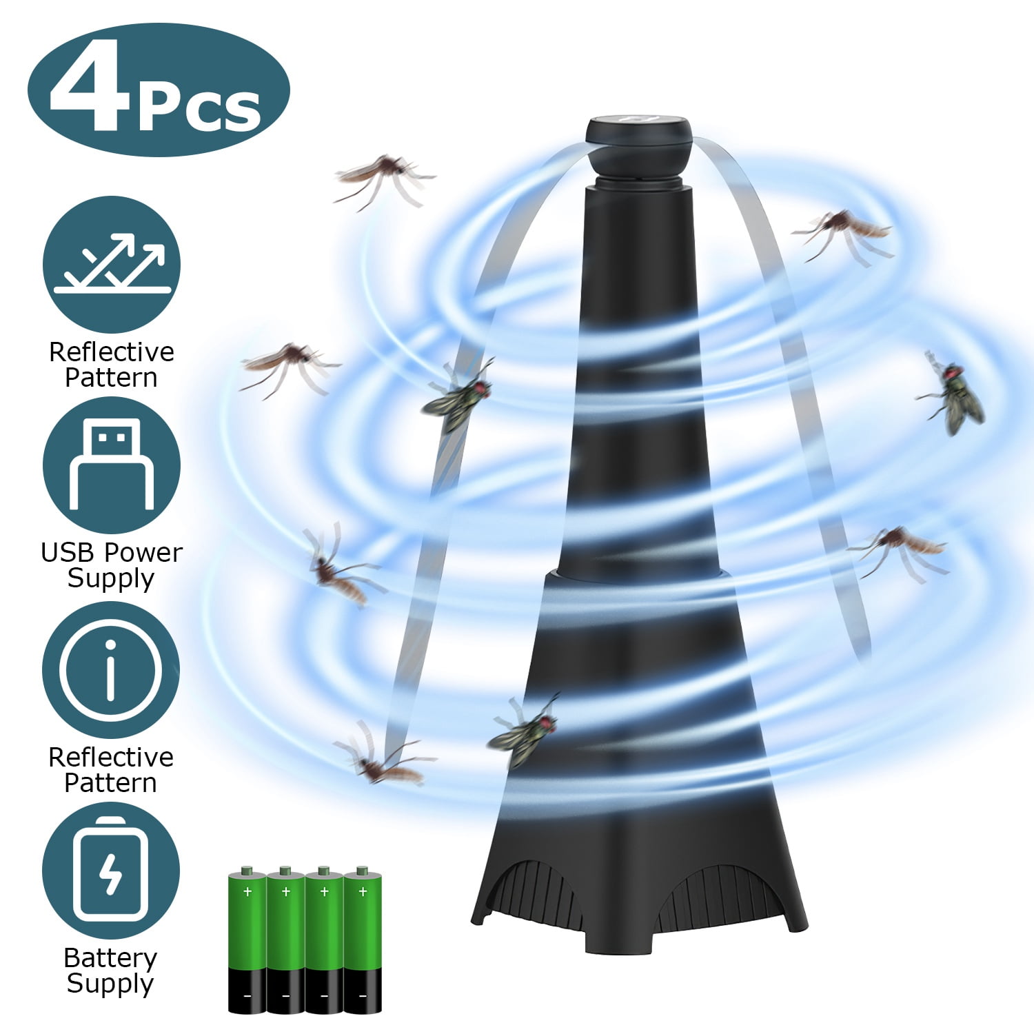 TeqHome 4Pcs Reflective Fly Repellent Fan Rechargeable USB or Battery ...