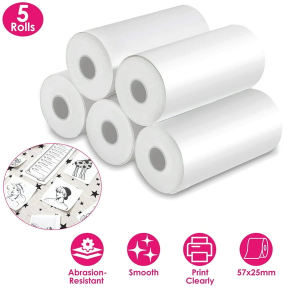 iMounTEK 5 Rolls Regular Printer Paper Plate Mini Thermal Printing Paper White Mini Printer Photo Paper Fit for Wireless Thermal Mini Printer 57x25mm