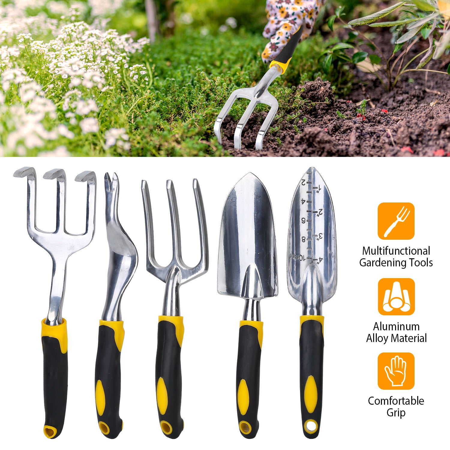 iMounTEK 5Pcs Garden Tool Set Heavy Duty Aluminum Gardening Hand Tool
