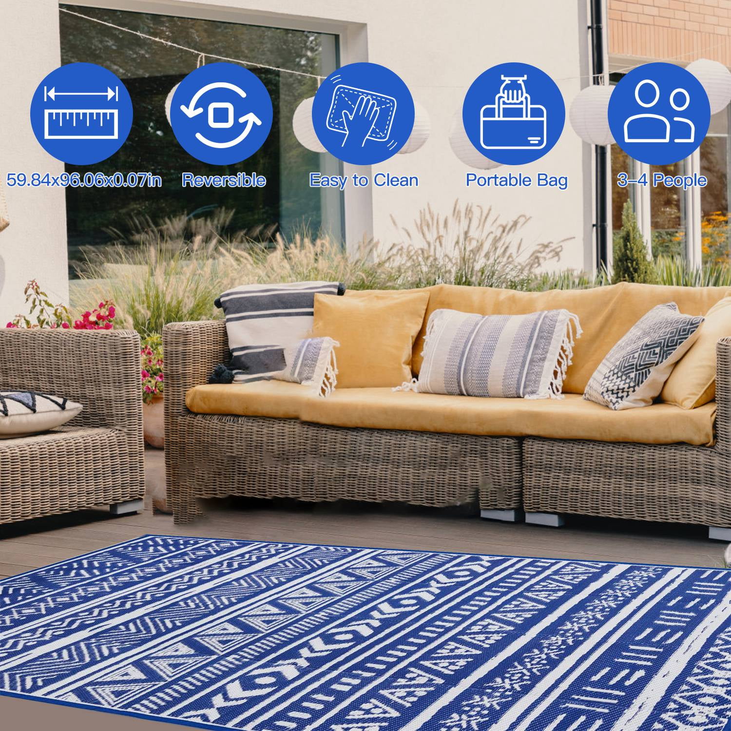 iMounTEK 5x8ft Reversible Waterproof Camping Rug, Outdoor Plastic Mat ...