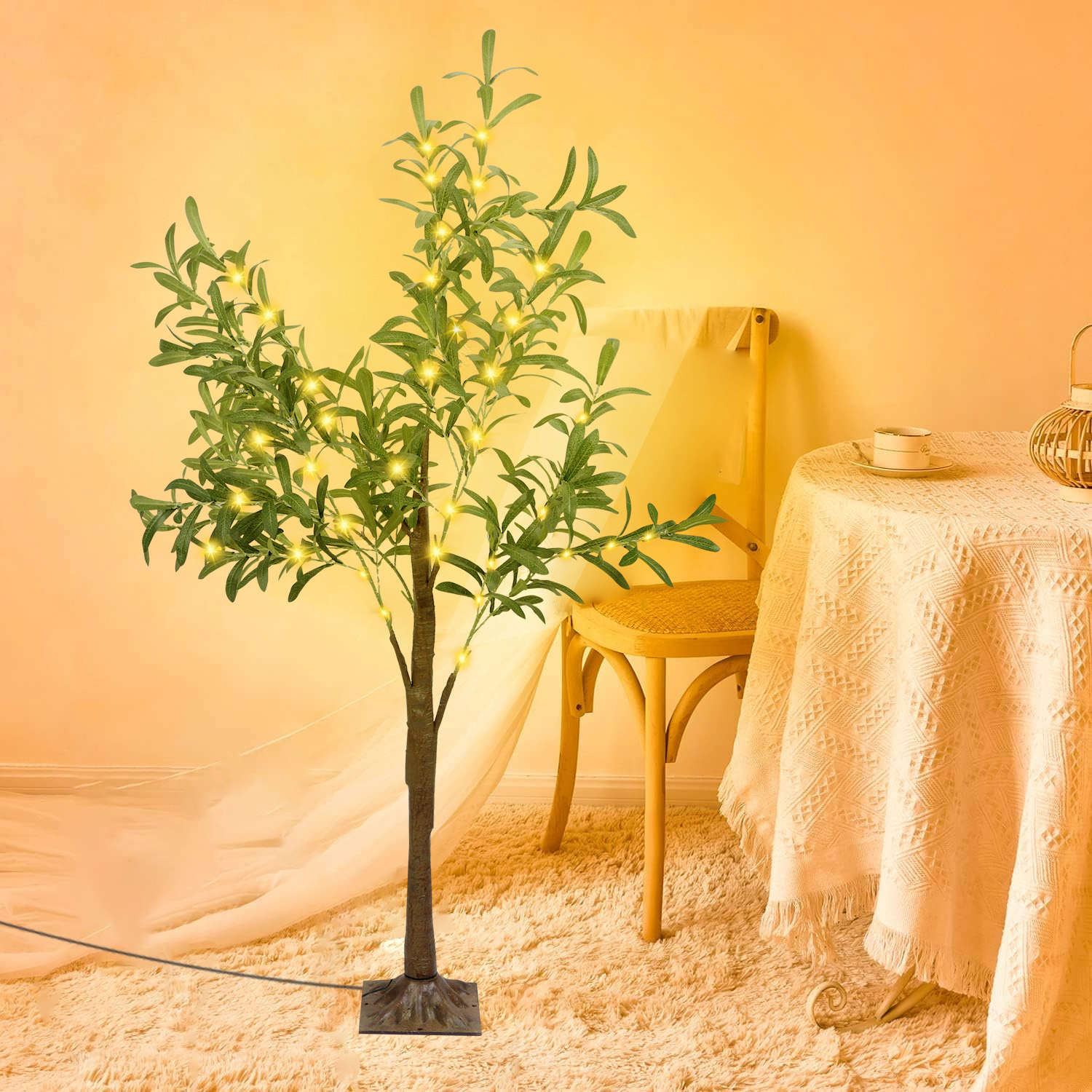 iMounTEK 6/4FT Light Up Artificial Greenery Tree, LED Beads Lighted