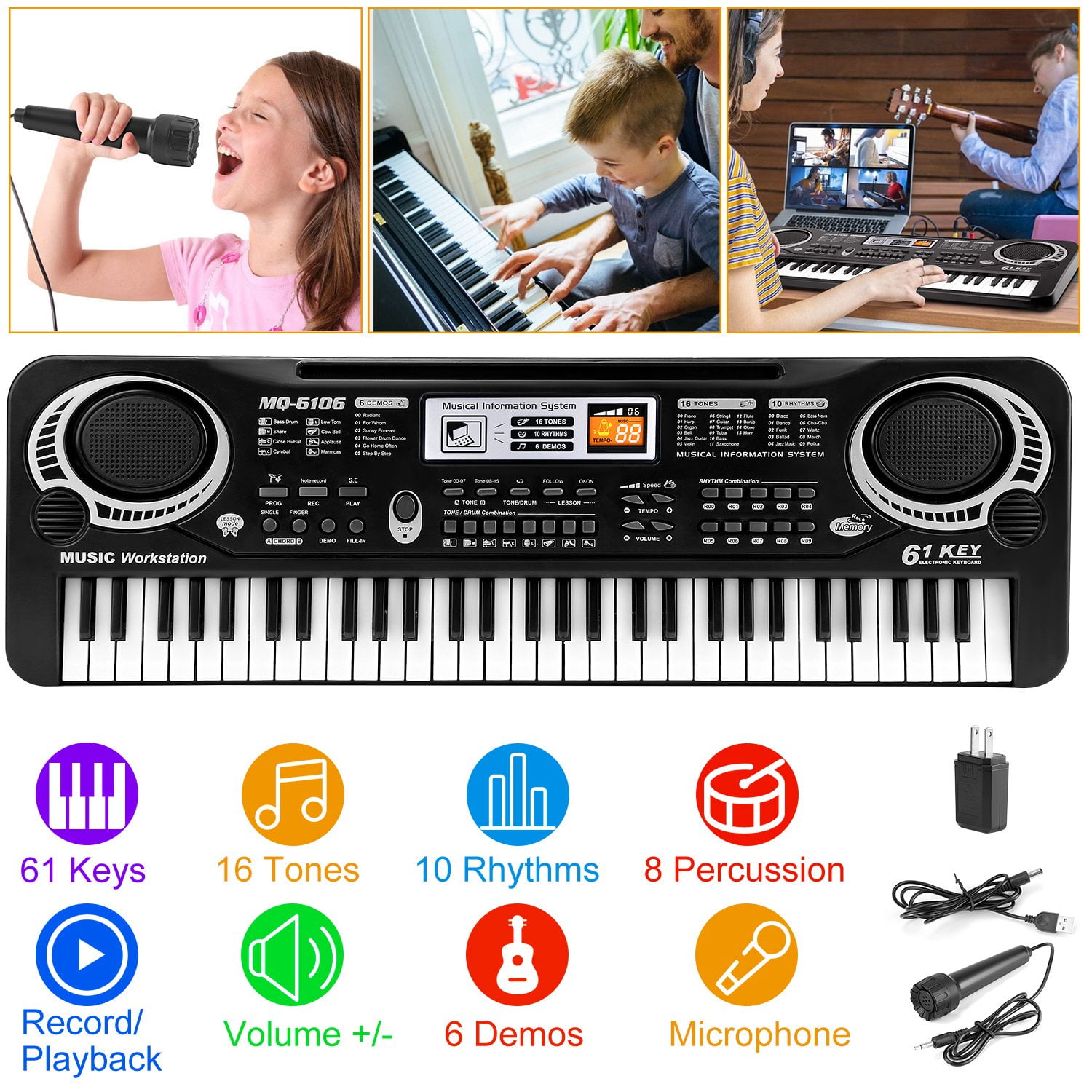 iMounTEK 61 Keys Teaching Keyboard, Digital Music Piano for Kids ...