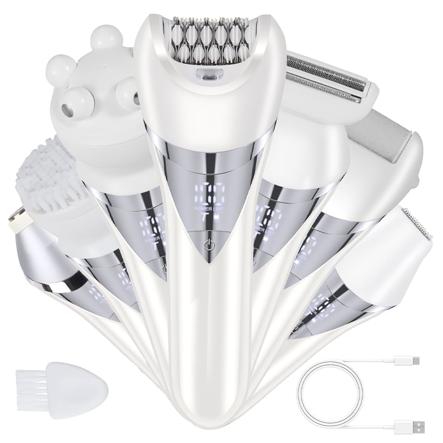 iMounTEK 7 in 1 Wet and Dry Use Electric Razor for Wome, Whole Body Trimmer and Shaver Kit, White