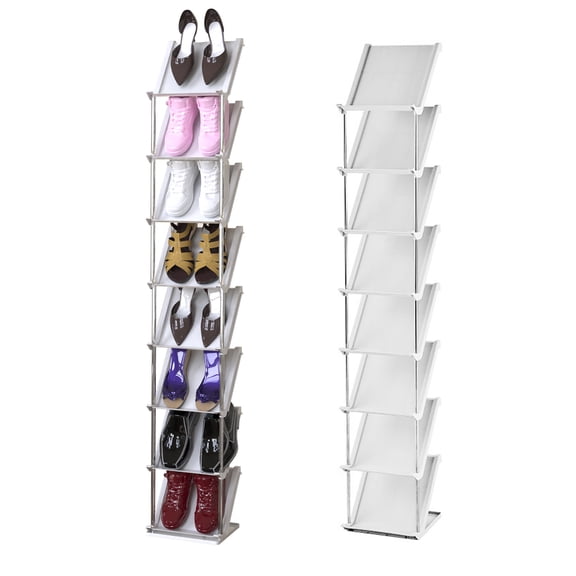 iMounTEK 8 Tier Shoe Shelf Collapsible Shoes Storage, Narrow Stackable Vertical Free Standing Shoes Rack for Entryway Space-Saving