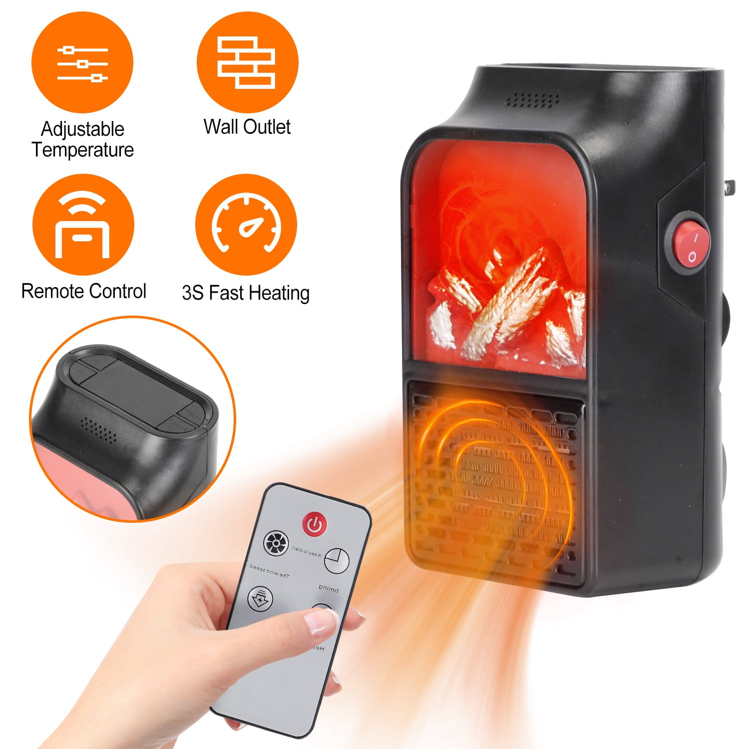 iMounTEK 800W Wall Outlet Space Heater with Remote, Small Plug in Electric Heater with