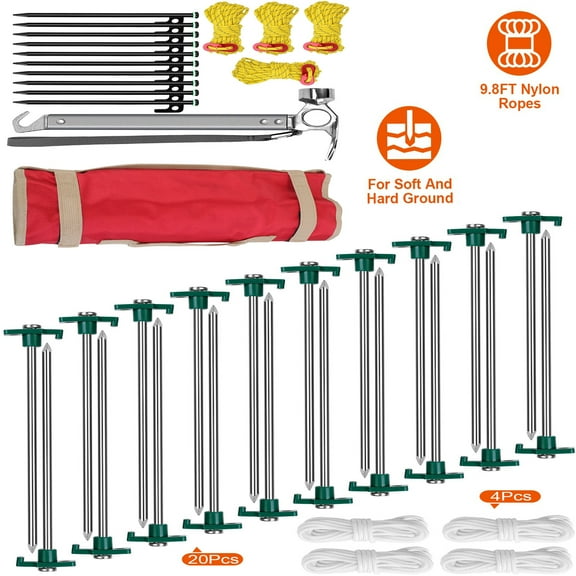 iMounTEK 9.84ft Camping Essentials, Tents for Camping Accessories Kit with Metal Tent Pegs, Reflective Rope for Camping, Hiking, Backpacking