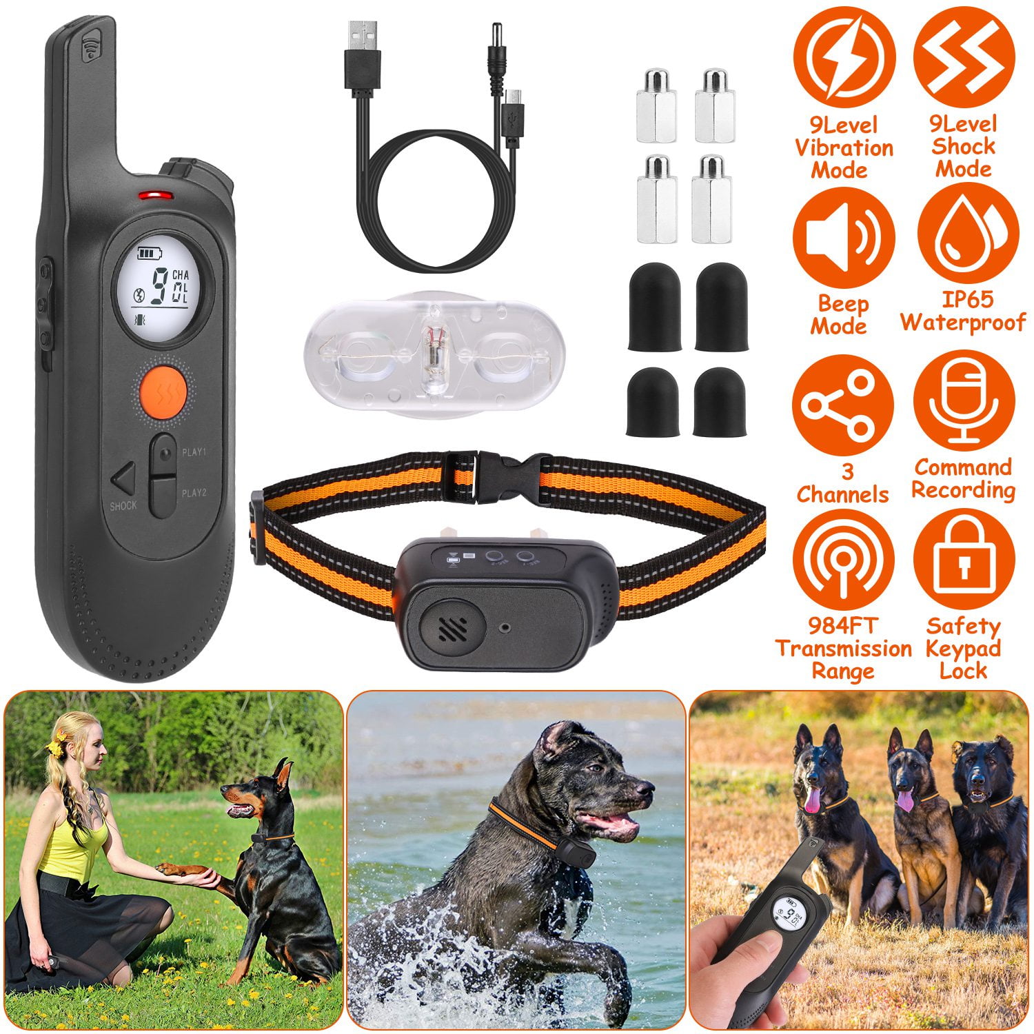 Moclever 984FT Dog Training Collar IP65 Waterproof Pet Beep Vibration ...
