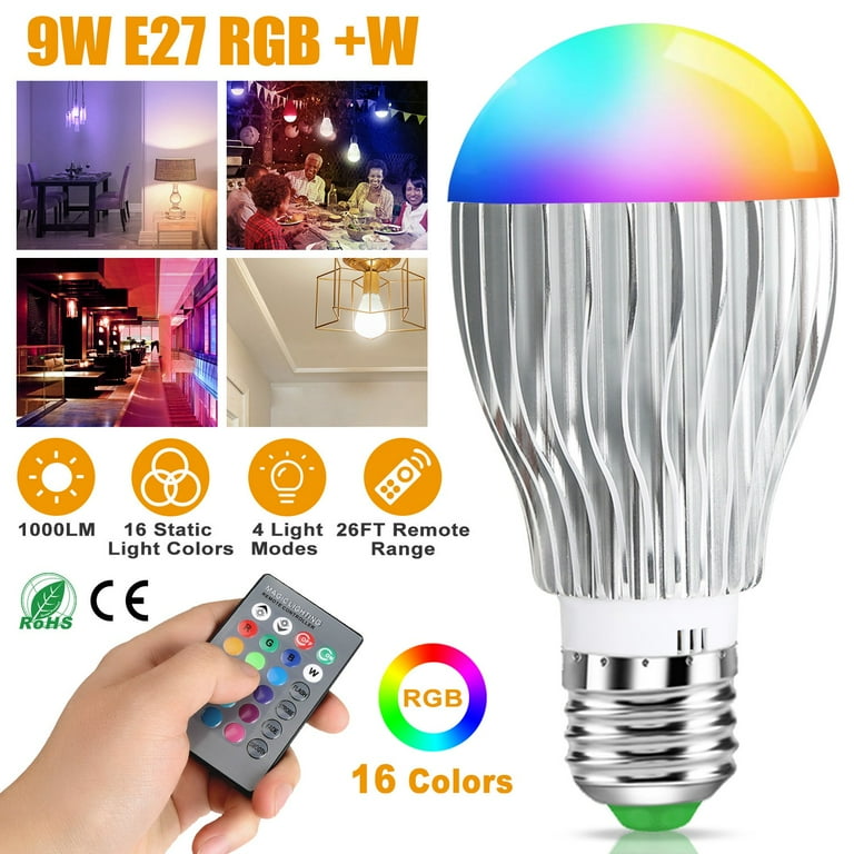 iMounTEK 9W RGB LED Light Bulb 16 Color Changing Light Bulb 24 key IR Remote Control for Decor Lighting Christmas Decorations