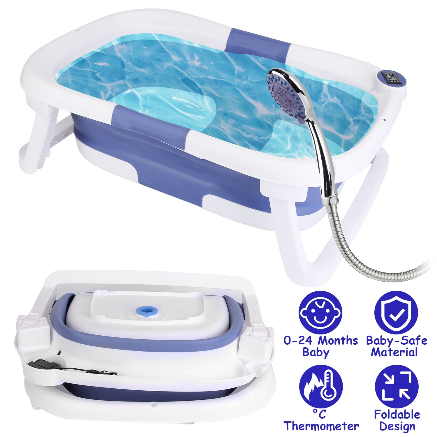 iMounTEK Baby Bath Tub with Thermometer Foldable Bathtub Travel