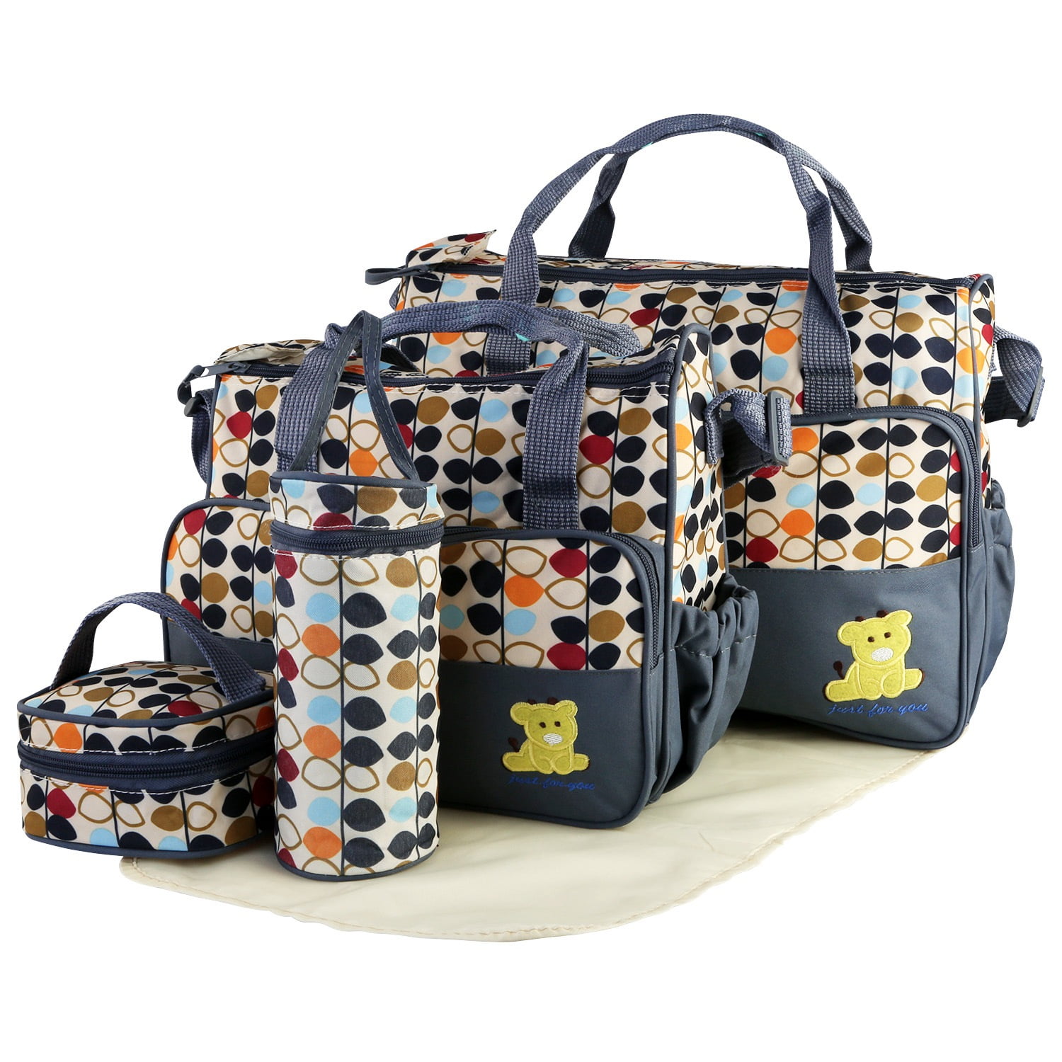 iMounTEK Baby Diaper Tote Stylish Nappy Messenger Insulated Bag 5 Piece Set Large Medium Handbag, Food/Bottle Bag, Gray