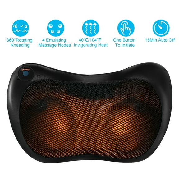 Moclever Back Neck Massage Pillow Electric Infrared Heating Car Pillow Massage for Home Travel, Black