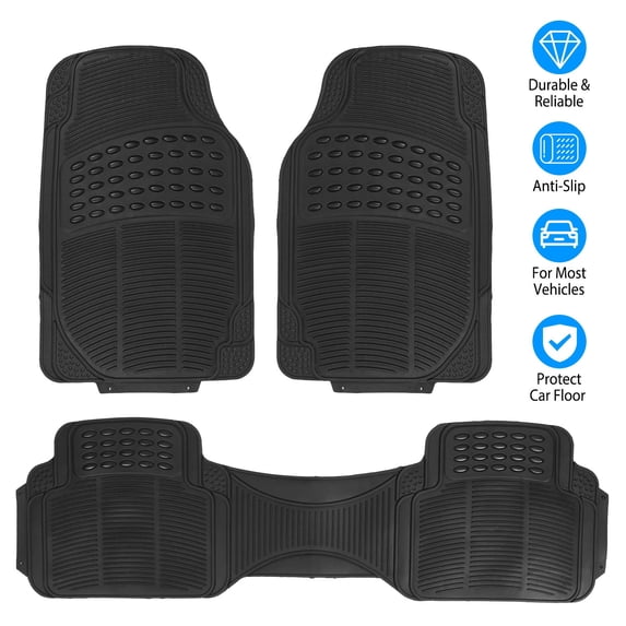 TeqHome Black Rubber Car Floor Mats - All Weather Deep Dish Automotive Floor Mats, Heavy Duty Trim to Fit Design, Front & Rear Liners for Cars Truck Van SUV