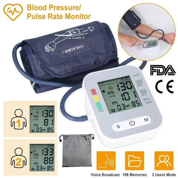 Moclever Blood Pressure Machine, LCD Digital Arm Blood Pressure Monitor 0~280mmHg with Voice, White