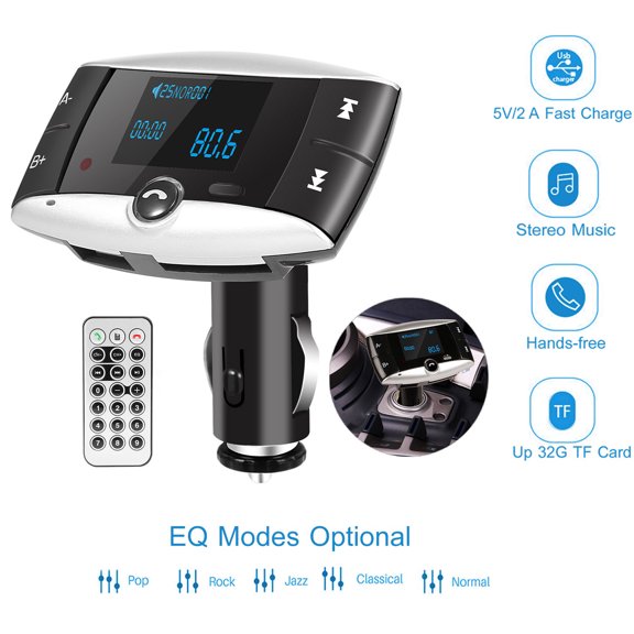 iMounTEK Bluetooth Audio Adapter for Car, Wireless MP3 Player with 1.4in Display Screen Remote Control, Car USB Charger