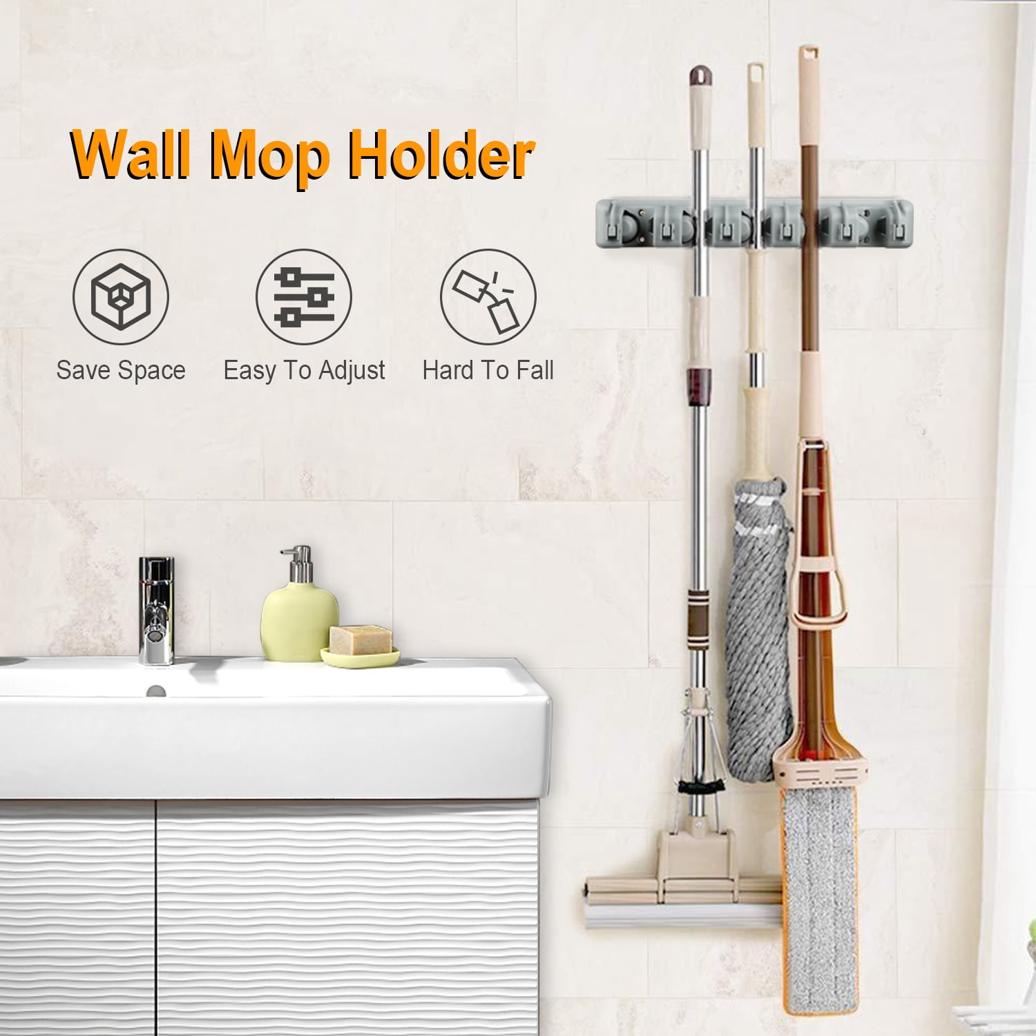 TeqHome Broom Hanger Mop Rack Organizer Mop Organizer for Laundry ...