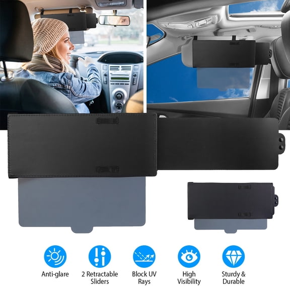 Moclever Car Sunshade, 13.1x6.77x0.43in Sun Visor Extender Anti-Glare UV Blocker for Driver, Black