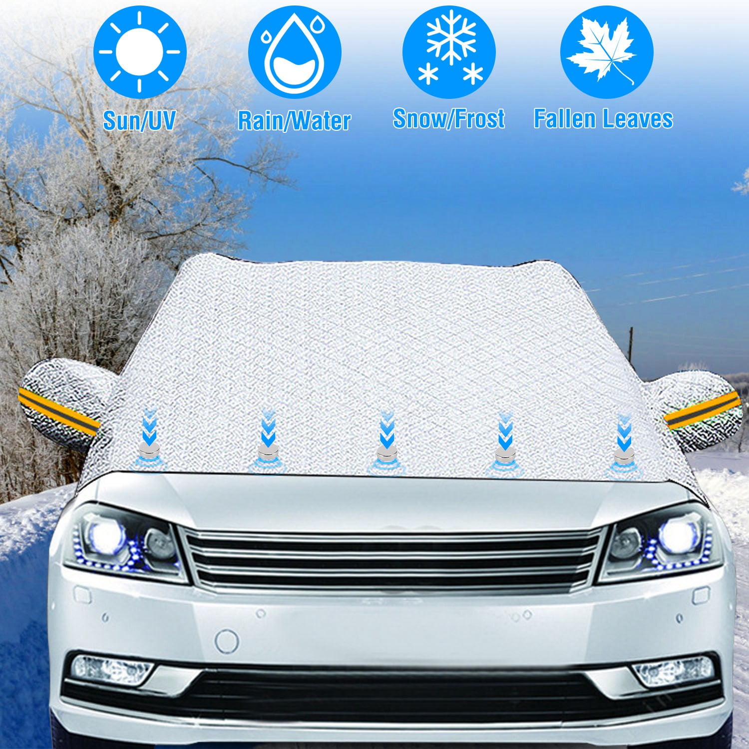 Car Windshield Cover for Ice and Snow, Magnetic Car Windshield Cover Snow  Frost Guard Car Window Covers Waterproof, Protect from Snow,Ice,Sun,Frost,  for Most Cars SUV Truck Vans (5 Magnetic Edges) : Automotive 