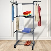iMounTEK Clothes Drying Rack, 3 Tier, Foldable Rolling Collapsible Laundry Dryer Hanger