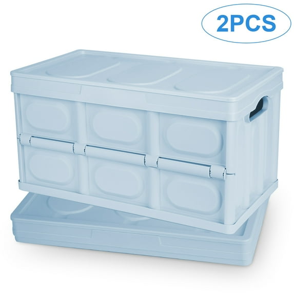 iMounTEK Collapsible Storage Bin with Lid 56L Large Plastic Folding Storage Crates for Organizing Stackable Storage Box, Pack of 2 (Blue)