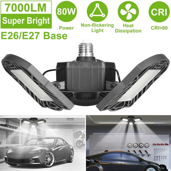 iMounTEK Die Cast Aluminum Ceiling Light, 360 LED Garage Light E26 E27 80W 7000LM 6500K Garage Deformable Workshop Lamp