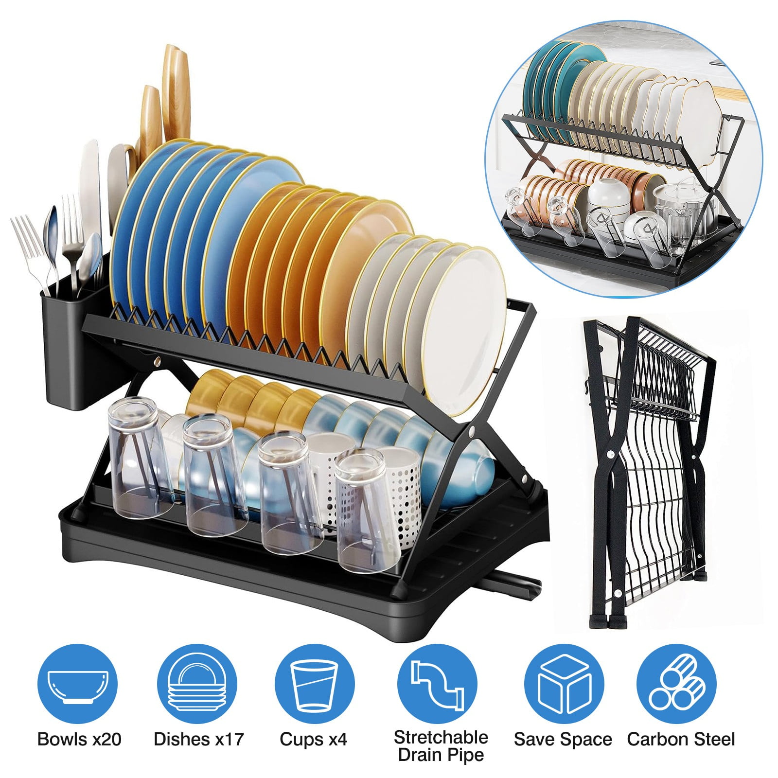 iMounTEK Dish Drying Rack 2 Tier Dish Organizer with Cup Holder