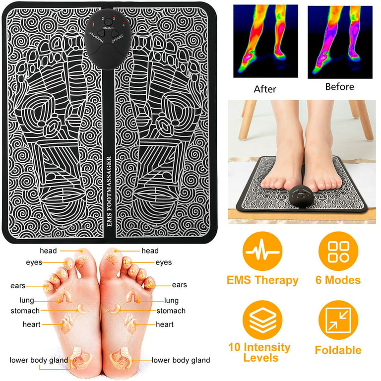iMounTEK EMS Foot Massage Pad Electric Stimulator Massager Unit Leg  Reshaping Muscle Massage Relax Foldable Massage Mat with 6 Modes 10  Intensity