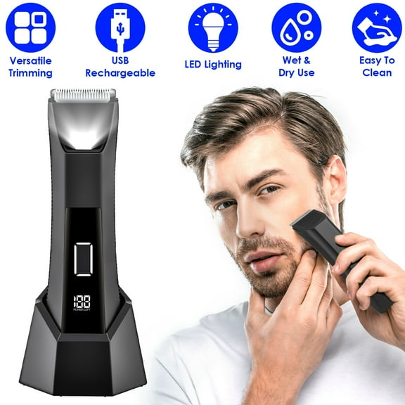 iMounTEK Electric Body Hair Trimmer 2-in-1 Cordless Beard Groin Ball Shaver with LED, USB Recharge Dock Gift for Men